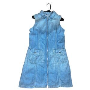 7 For All Mankind Zipper Front Denim Jean Mini Dress in Light Wash Vintage